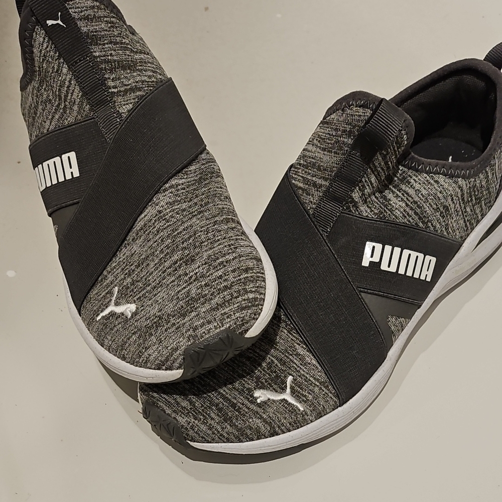 Puma Charcoal and Black Slip-On Sneakers